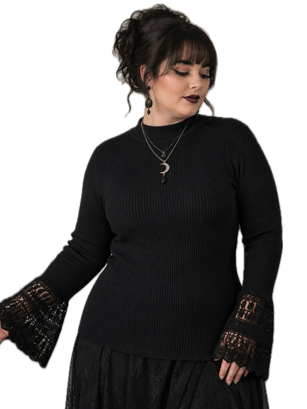 Who What Wear Black Ribbed Knit Top with Crochet Cuffs – 1X